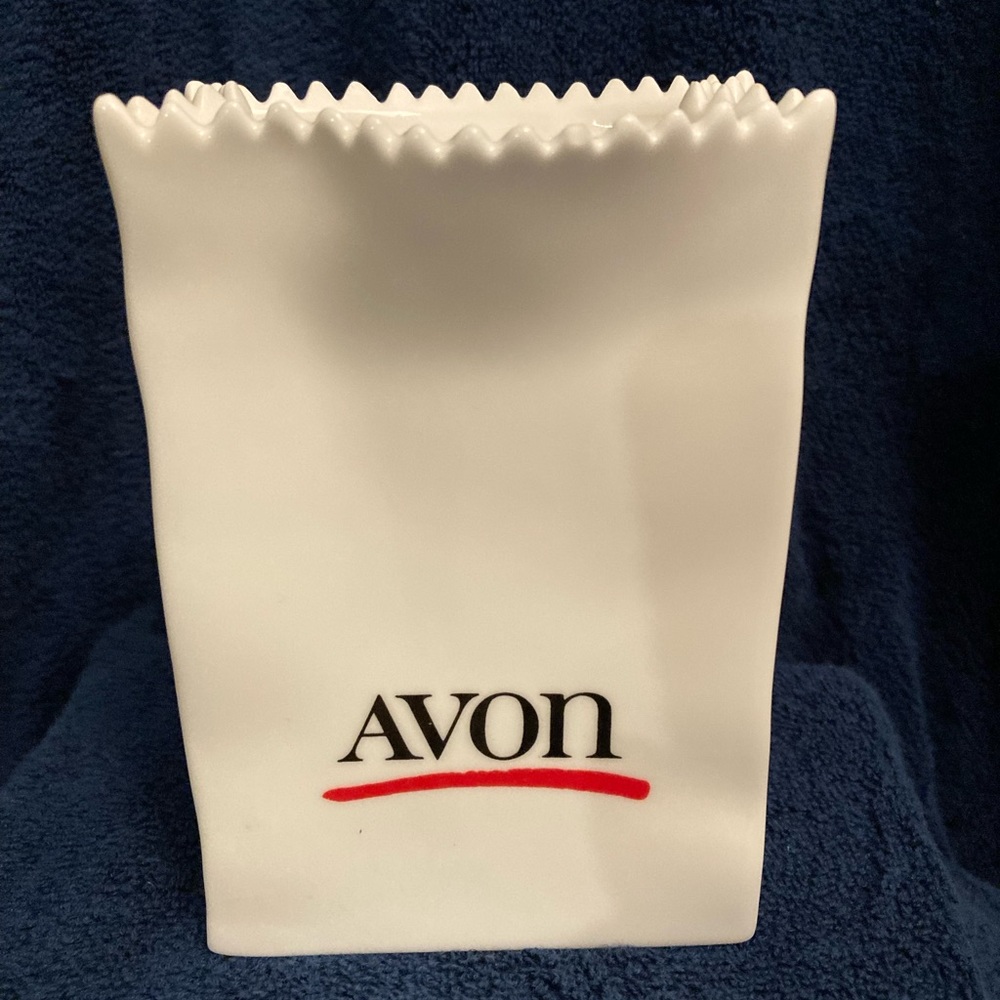 White Avon Ceramic Bag Shaped Vase